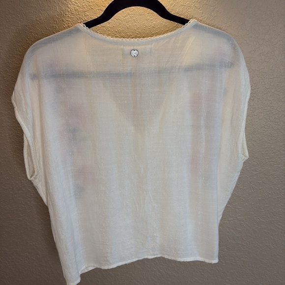 Rip Curl Ivory with Pink and Blue Floral Embroidery Tie Top/ Size medium - Picture 7 of 9